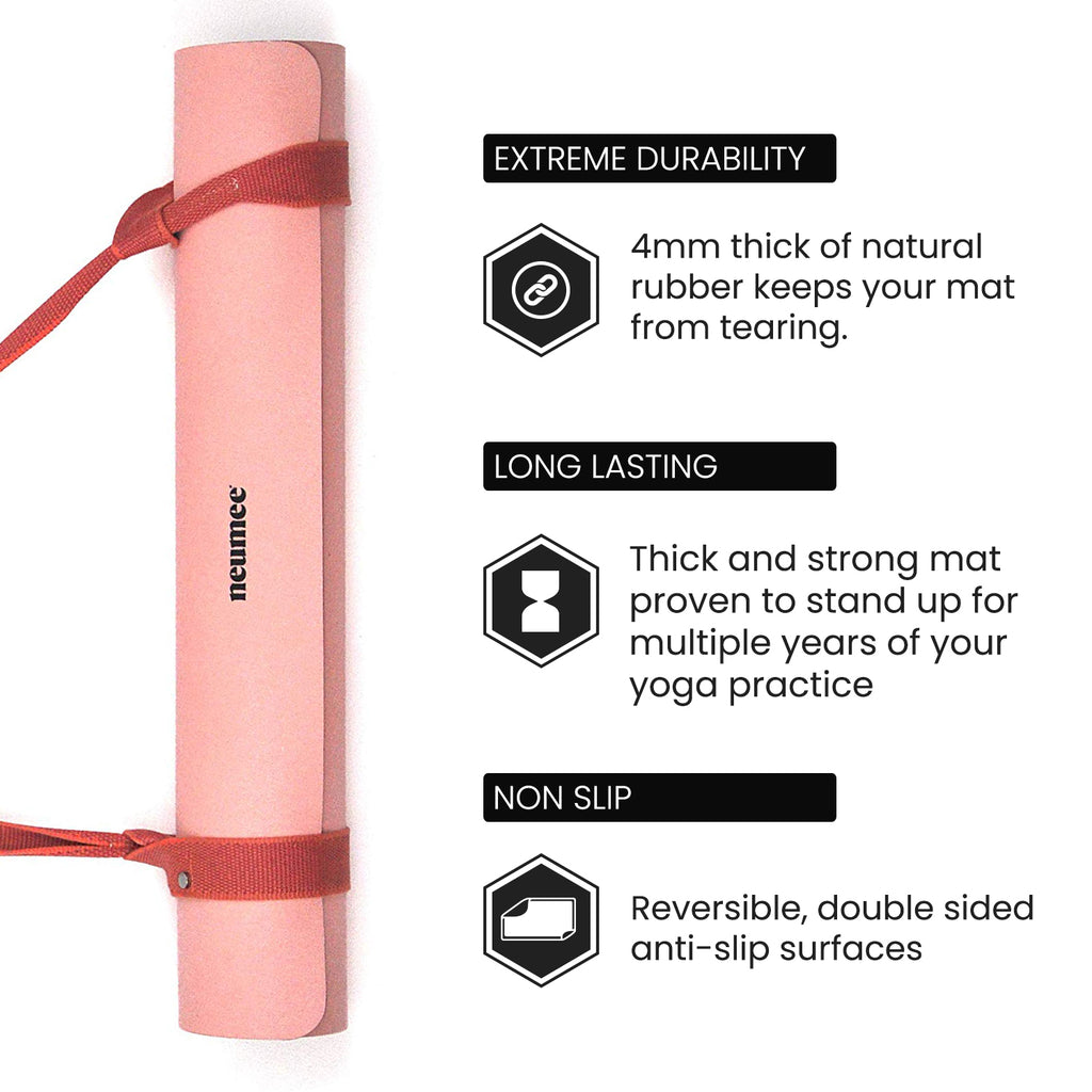 NEUMEE Travel Yoga Mat Foldable Non Slip Lightweight Natural Yoga Mat with Premium Carry Strap for Workout, Fitness, Soft and Durable, Hot Yoga 1.5mm for Woman Man Yoga Pilates Gym Home