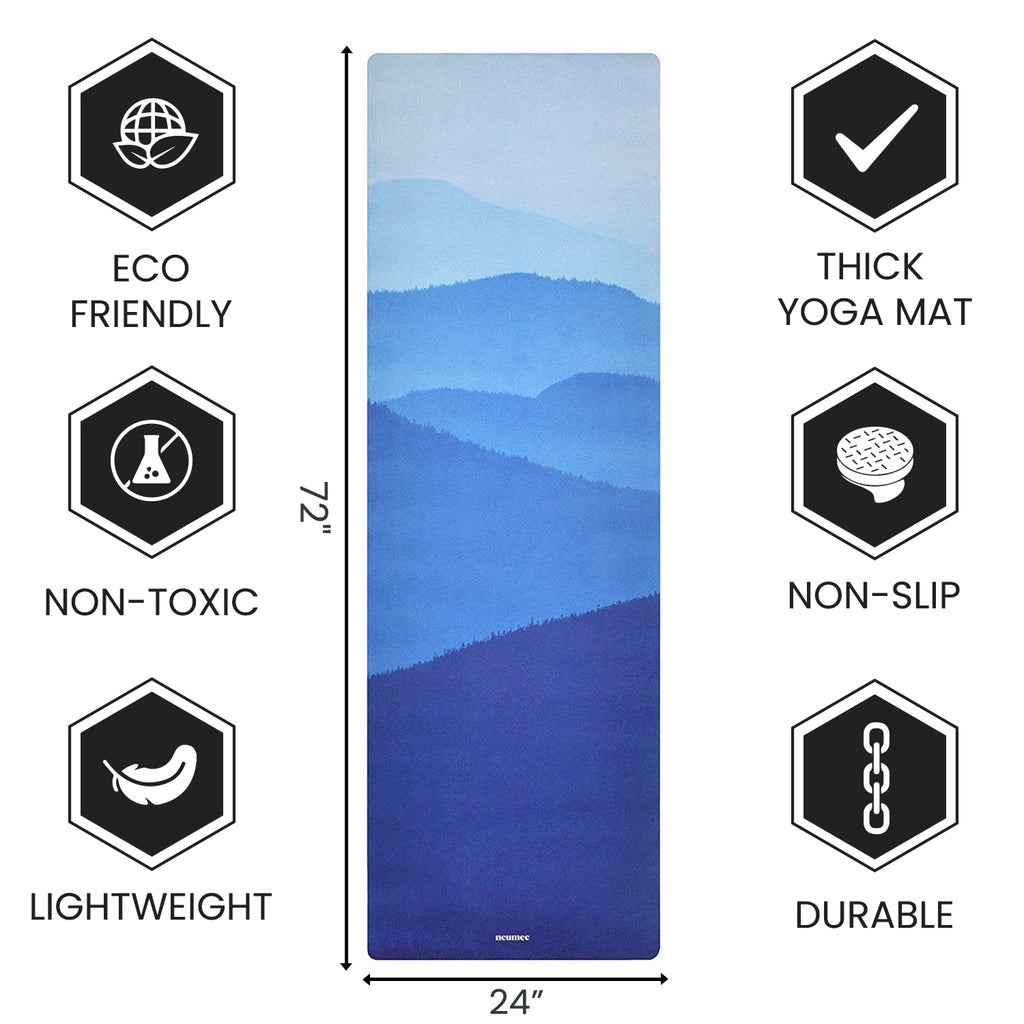 NEUMEE Travel Yoga Mat Foldable Non Slip Lightweight Natural Yoga Mat for Workout, Fitness, Soft and Durable, Hot Yoga 1.5mm for Woman Man Yoga Pilates Gym Home