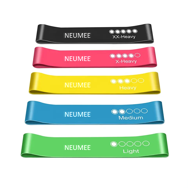 NEUMEE Exercise Resistance Bands for Working Out Legs and Butt Pilates, Yoga, Home Gym Natural Rubber Stretch Bands for Exercise with Instruction Guide Carry Bag, Set of 5