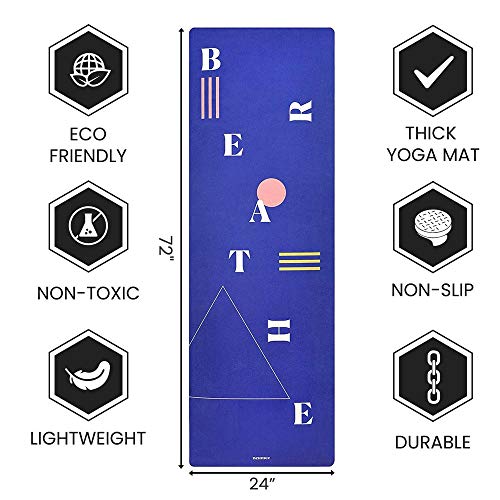 Non Slip hot Yoga 1.5 mm Thick Mat with Premium Carry Strap Free (BREATHE)