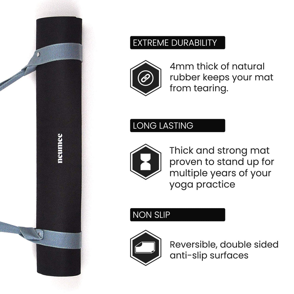 Black Yoga Mat - 1.5 mm Thick Fordable Mat With Free Strap